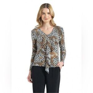 Clara Sun Woo Cheetah Print Ruffle V neck Blouse size XS